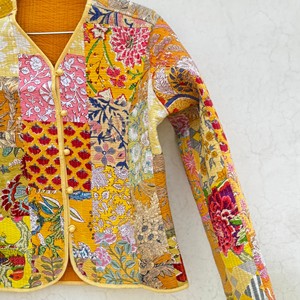 Chaqueta Acolchada de Algodón Personalizada para Mujer, Chaqueta de Retazos con Estampado Floral, Cárdigan Acolchado de Manga Larga, Prenda Exterior Ecológica - Product Image 3