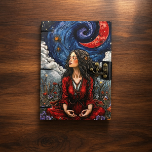 Celestial Moon Girl Lock Diary Notebook <b>A5</b> Cardboard Journal | Handmade Artistic Writing Diary Metal Clasp Closure 100 Sheets - Product Image 1