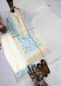 Conjunto de Diseño de Georgette con Bordado de Diamantes, Sin Arrugas, Elástico, Reversible, Tradicional, Largo hasta el Suelo y con Trabajo de Lentejuelas - Product Image 6