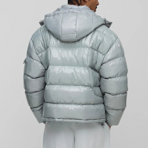 New Style Customized Men's Canvas Bomber Puffer <b>Jacket</b> <b>Waterproof</b> <b>Winter</b> Quilted Bubble Padding 100% Polyester Outdoor Front Log - Product Image 2