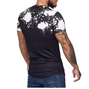 T-shirt de sport à manches courtes pour homme, motif géométrique noir, avec bordure jaune, séchage rapide, tricoté, coupe régulière, col rond - Product Image 6