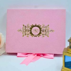 Caja de invitación de boda de terciopelo rosa rubor de alta calidad con invitación de acrílico transparente a precio de oferta por exportador - Product Image 2