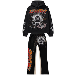 Unisex Oversized Hoodie and Sweatpants Set Printed Street Style Black with Flame Pineapple Graphic Autumn Wear - Product Image 6