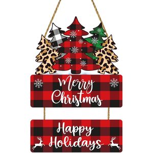 Decoración Navideña de Pared con Diseño de Árbol de Navidad a Cuadros Buffalo, Adorno para Puerta Interior, Letrero de Feliz Navidad, Colgante de Madera para Puerta Principal - Product Image 2
