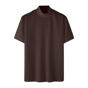 เสื้อยืดแขนสั้นคอปกถักสำหรับผู้ชาย ทรงโอเวอร์ไซส์ สีพื้น คอกลม คอสูง สวมใส่สบาย ทรงปกติ - Product Image 5