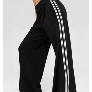 Women's <b>Black</b> 2 Piece Sporty Set Full Sleeve <b>Turtleneck</b> Zip Up Top Wide Leg Sweatpants With Side Stripes Loose Fit All Seasons - Product Image 6