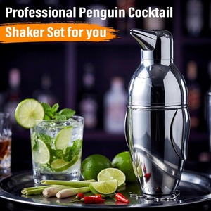 Shaker à cocktails fantaisie en forme de pingouin, fabriqué en métal poli avec un passoire intégré pour une mixologie et des soirées impeccables - Product Image 3