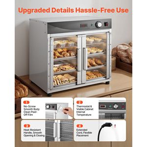 Armoire chauffante électrique commerciale pour aliments, 4 niveaux, en acier inoxydable, avec bac à eau et porte vitrée, étagères réglables - Product Image 6