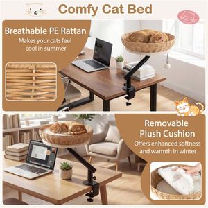 Cama para Gatos 2 en 1 Giratoria 360 Grados, Refugio para Gatos Natural + Negro + Blanco con Bola Sonora - Percha para Escritorio - Product Image 5