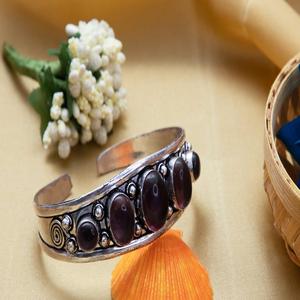 925 <b>Sterling</b> <b>Silver</b> Oxidized Amethyst <b>Cuff</b> <b>Bracelet</b> Stylish Handmade Bezel Setting Gold Anniversary Gift for Weddings Parties - Product Image 2