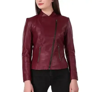 Chaquetas de Cuero con Piel de Oveja Genuina para Mujer, Chaqueta de Cuero PU a la Moda, Personalizada, de Manga Larga, con Patrón Sólido en Varios Colores - Product Image 3