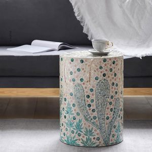 MOP Mother of Pearl Mosaic Side <b>Table</b> Decorative Garden <b>Stool</b> & Accent <b>Table</b> with Botanical Cactus Design - Product Image 4