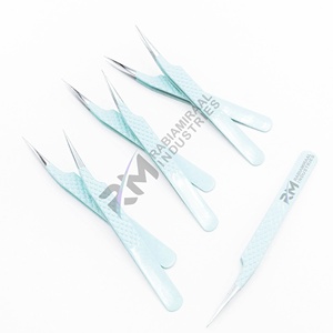 Pince à épiler RMI bleue thermolaquée, en acier inoxydable, à pointe droite, avec poignée diamantée, pour manucure de précision, 10 mm, ensemble - Product Image 4