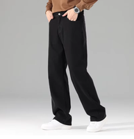 Jean en denim décontracté pour homme, taille haute, coupe droite ample, délavé clair, léger et confortable, idéal pour l'été, noir