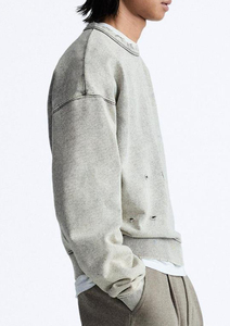 Sudadera Oversize de Cuello Redondo para Hombre, Color Liso, Algodón Lavado, Felpa Francesa, Anti-Pilling, Sudadera Distressed para Hombre - Product Image 2