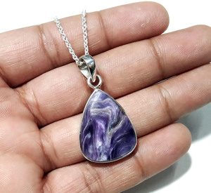 Collier pendentif en argent plaqué avec perle naturelle, serti à la main, forme poire, style bohème, certifié par une tierce partie, pour femme - Product Image 3