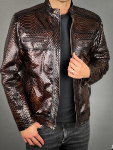 Custom Premium Waterproof Hooded <b>Long</b> Sleeve Quick Dry Breathable <b>Men</b> Crocodile Skin Leather <b>Jacket</b> Stand Collar Logo - Product Image 2