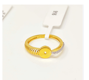 Elegante Anillo de Oro Sólido de 22K con Disco Redondo, Marca 916, Adorno de Piedra Natural, Joyería Clásica de Diseño para Mujeres y Niñas - Product Image 1