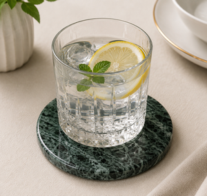 Round Green <b>Marble</b> <b>Coasters</b> Set with Brass Holder Modern Stone Mats Non Slip Design Eco-Friendly 100mm Diameter - Product Image 2