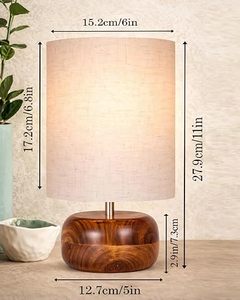 Lampe de table LED moderne à base ronde en bois, abat-jour en tissu E26/E27, lampe de chevet, décoration de chambre à coucher, décoration intérieure - Product Image 5