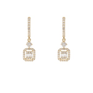 14K Yellow <b>Gold</b> Rhodium Plated Symmetrical Natural Diamond Round Brilliant Cut Hanging <b>Earrings</b> 0.82ct Prong <b>Set</b> - Product Image 1
