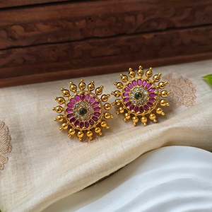 Kemp Geometric Round Stud Earrings with Zircon and Pearl for Wedding and Party - Product Image 1