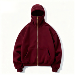 OEM High quality Boxy Fit Custom Plain Blank High Quality Full Zip up Hoodie with <b>Face</b> Cover For Men - Product Image 4
