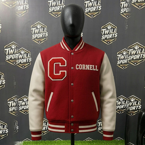 College Style Cornell Varsity Jacket <b>Red</b> <b>Wool</b> Body Stand Collar Winter Embroidered Letterman Bomber Unisex Custom Streetwear - Product Image 2