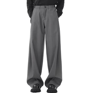 Pantalon de costume large pour homme, coupe décontractée, en polyester et coton de haute qualité, avec logo personnalisé, noir, printemps-automne, style décontracté chic - Product Image 1