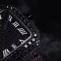 Montre analogique de luxe classique en acier inoxydable 41 mm avec cadran carré, mouvement ETA, moissanite VVS, charme hip-hop, argent et noir
