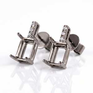 Boucles d'oreilles clous en argent sterling 925, taille émeraude, semi-monture, 5x7mm à 10x8mm, pré-découpées, sertissage 4 griffes pour pierres précieuses, support vierge DIY - Product Image 3