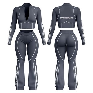Women Tshirt Legging <b>Set</b> Premium Polyester Spandex Breathable Moisture Wicking <b>Knit</b> Fabric Sublimation Custom Logo Women's <b>Sets</b> - Product Image 1