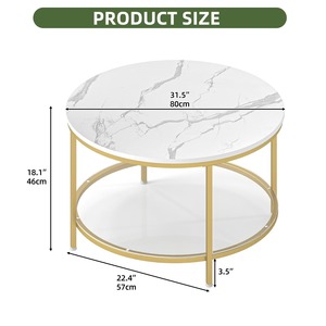Metal Round <b>Large</b> Coffee Table, <b>Marble</b> and Tempered Glass Tabletop, Stainless Steel - Product Image 2
