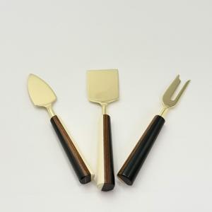 Nouvel arrivage : Ensemble d'outils à fromage en acier inoxydable avec manche en résine, finition dorée, lot de 3, idéal pour les fêtes, mariages, cadeaux, à prix raisonnable - Product Image 5