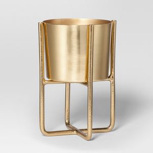 Pot de fleurs en métal contemporain, élégant récipient de jardin, support de fleurs haut de gamme, décoration moderne pour la maison, décoration botanique d'extérieur - Product Image 1
