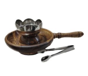 Quemador de incienso purificador para el hogar con mango de madera para fragancia del hogar y Bakhoor, con pinzas de acero y base de madera. - Product Image 5