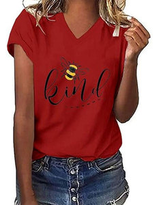 Women Crew Neck Short Sleeve <b>T</b>-<b>Shirt</b> Blue <b>Bee</b> Kind Print Casual Summer Top Cotton Jersey Regular Fit Anti-shrink Digital Printed - Product Image 3