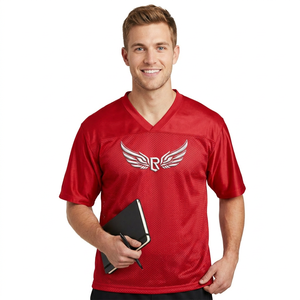 เสื้อเจอร์ซีย์อเมริกันฟุตบอลชาย สีแดง คอวี แขนสั้น ผ้าตาข่ายระบายอากาศ โพลีเอสเตอร์ 100% ทรงปกติสำหรับผู้ใหญ่ สีพื้น - Product Image 5