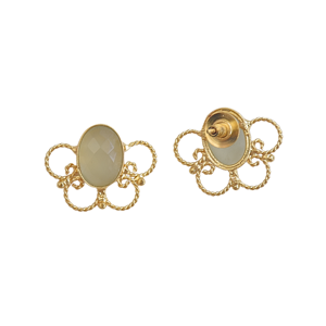 Laxmi Jewellers Women's Aqua Natural Stone Oval Gold Plated Casual Sporty <b>Stud</b> <b>Earrings</b> for Wedding - Product Image 2