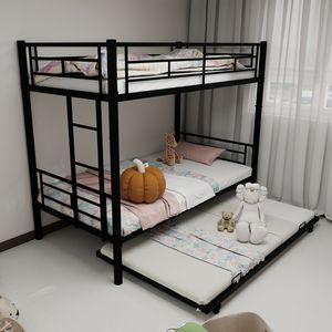 Letto a Castello in Metallo Robusto e Resistente, Doppio su Doppio, con Riduzione del Rumore e Ringhiera di Sicurezza, Senza Necessità di Rete a Doghe, Nero, per Bambini - Product Image 2