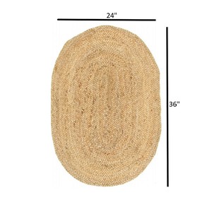 Oval Jute Area <b>Rug</b> Handcrafted Braided Flat Weave Bohemian Style Living Room Use Solid Color Spot Clean <b>Thin</b> Thickness - Product Image 6