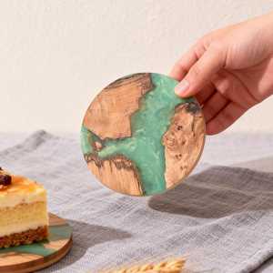 Ensemble de sous-verres en résine de bois dur naturel, faits à la main, design carré moderne, diamètre 350 mm, épaisseur 5 mm, sous-verres pour boissons MN EXPORTS - Product Image 1