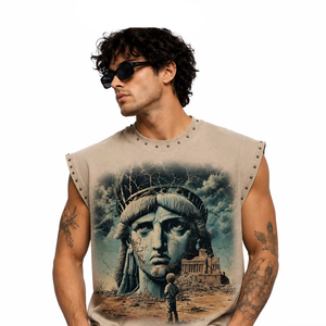 Camiseta sin Mangas Personalizada con Pedrería, 100% Algodón, Ecológica, Tela Suave, Unisex, Ropa Urbana, Venta al Por Mayor OEM - Product Image 4