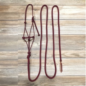 Ensemble de laisse et de collier pour cheval en corde de nylon tressée, couleur bordeaux, vente en gros - Product Image 1