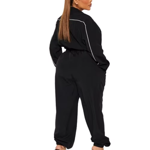 Reflective Piping Plus Size Embroidery Active Wear Detachable Zipper Women Summer Nylon <b>Black</b> <b>Windbreaker</b> Jacket Pants Tracksuit - Product Image 2