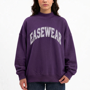 เสื้อสเวตเชิ้ตคอเต่าทรงโอเวอร์ไซส์สำหรับผู้หญิง ผ้าฝ้ายเนื้อนุ่ม ปลายแขนเสื้อแบบริบ ทรงหลวม สวมใส่สบาย - Product Image 1