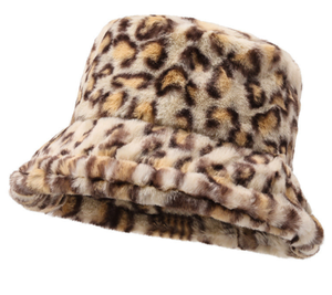 Chapeau bob en fausse fourrure imprimé léopard, chaud et réglable, en peluche, pour l'hiver, les voyages et les activités de plein air - Product Image 1