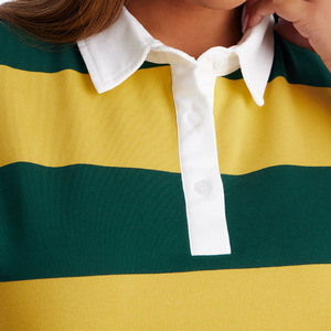 Women's <b>Cropped</b> Rugby <b>Shirt</b> Custom Embroidery Oversize Dropped Shoulder Breathable Red <b>White</b> Contrast Striped Polos - Product Image 3