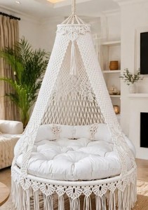 White <b>Macrame</b> Double seat Swing, <b>Macrame</b> Swing Chair, <b>Macrame</b> bed, Hammock Swing, Hanging bed <b>Macrame</b> swing, Luxurious swing - Product Image 2