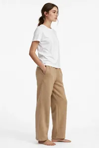 <b>Women</b> Tan Wide Leg Sweatpants High Waist Relaxed Fit Drawstring <b>Lounge</b> Trousers Soft Casual <b>Pants</b> Custom Color Size and Logo - Product Image 3